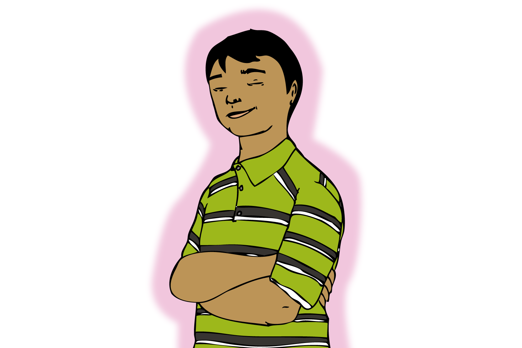 En person blundar och ser lugn ut. Illustration.